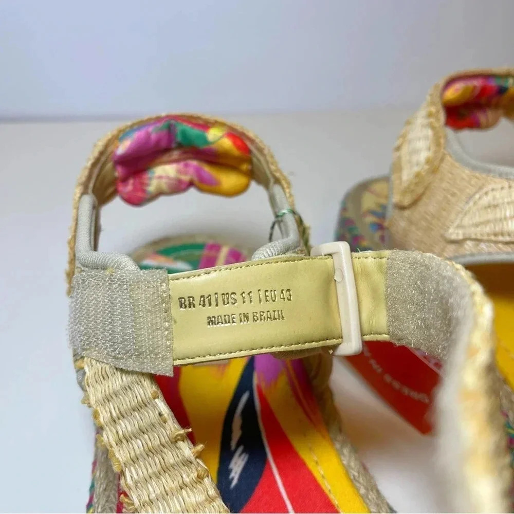 NWT FARM Rio Colorful Toucans Flatform Raffia Velcro Sandal - Platform Tropical - Picture 4 of 4